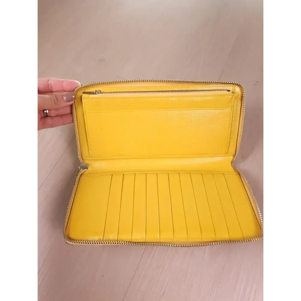Arlington Milne Yellow Zip Around Wallet Wristlet Textured Leather Organizer